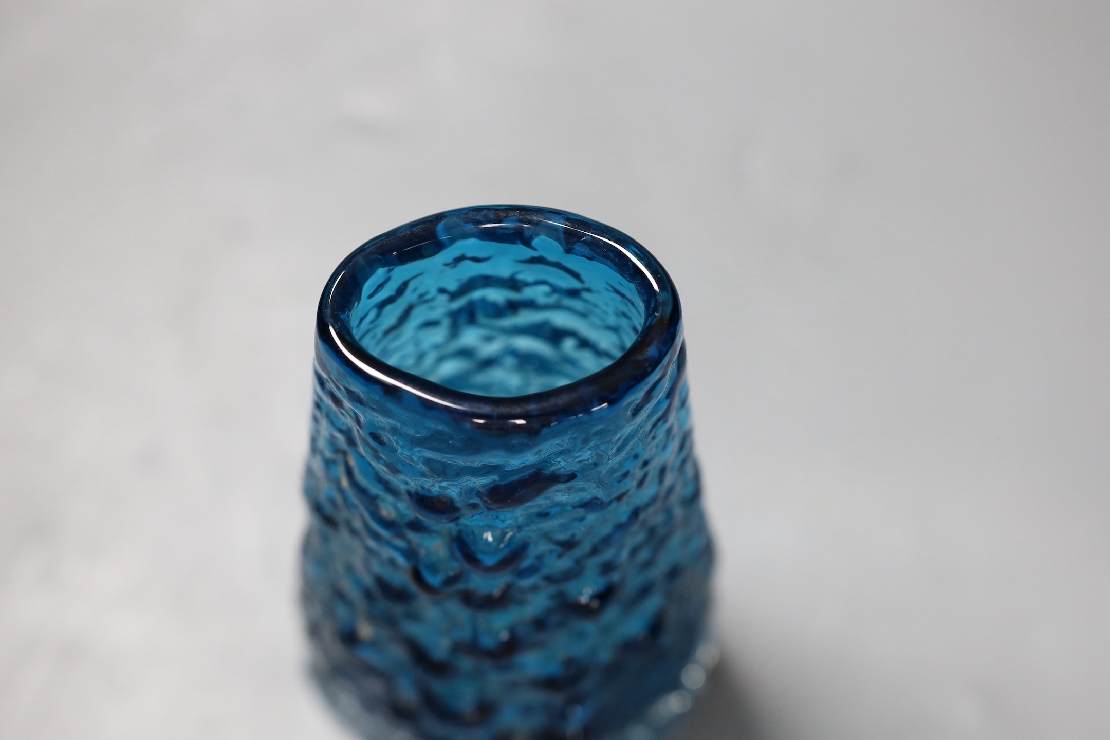 A Whitefriars Volcano vase , designed by Geoffrey Baxter, model 9717, in kingfisher blue glass